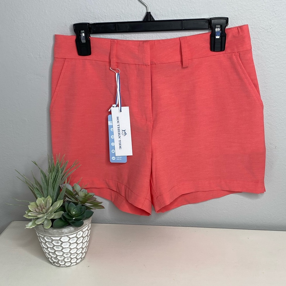 Southern Tide High Waisted Pink Coral 4" Performance Shorts